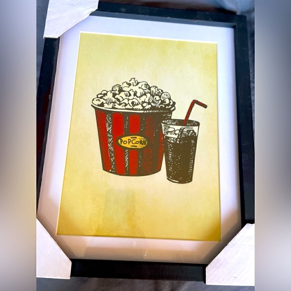 NEW! Movie Popcorn & Soda Framed Wood Wall Art in Multi-Color NWT